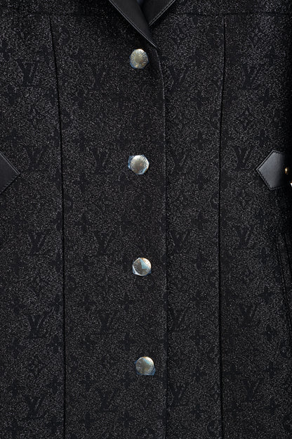 Louis Vuitton Black Monogram Wool Leather Insert A-Line Glitter Coat