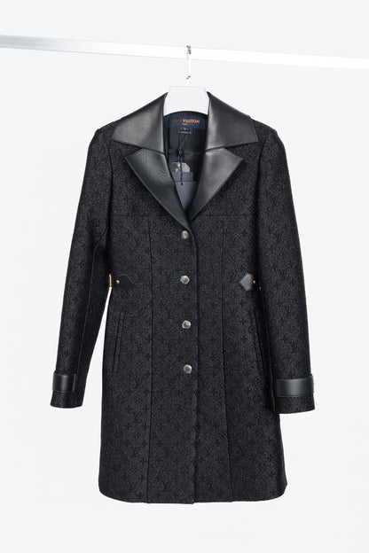 Louis Vuitton Black Monogram Wool Leather Insert A-Line Glitter Coat