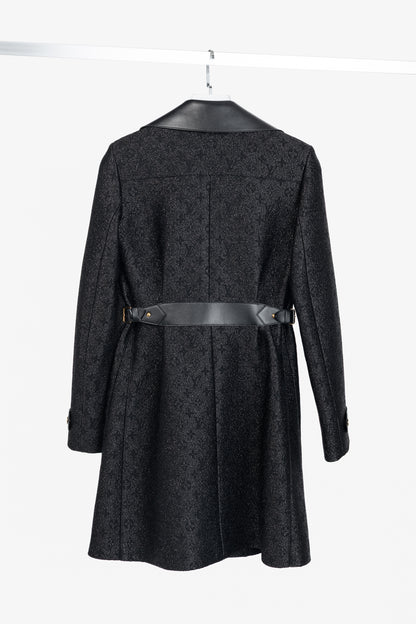 Louis Vuitton Black Monogram Wool Leather Insert A-Line Glitter Coat