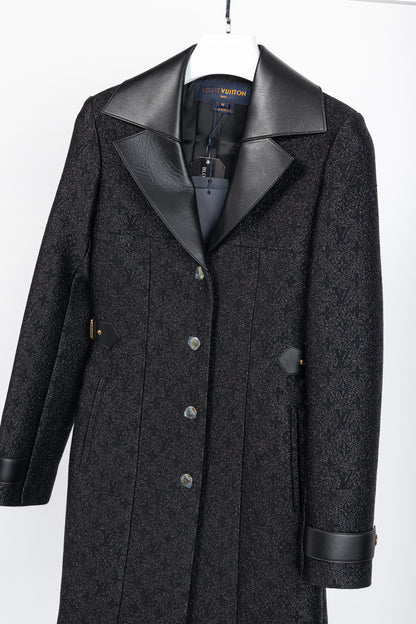 Louis Vuitton Black Monogram Wool Leather Insert A-Line Glitter Coat