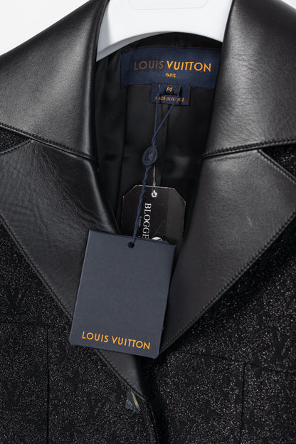 Louis Vuitton Black Monogram Wool Leather Insert A-Line Glitter Coat