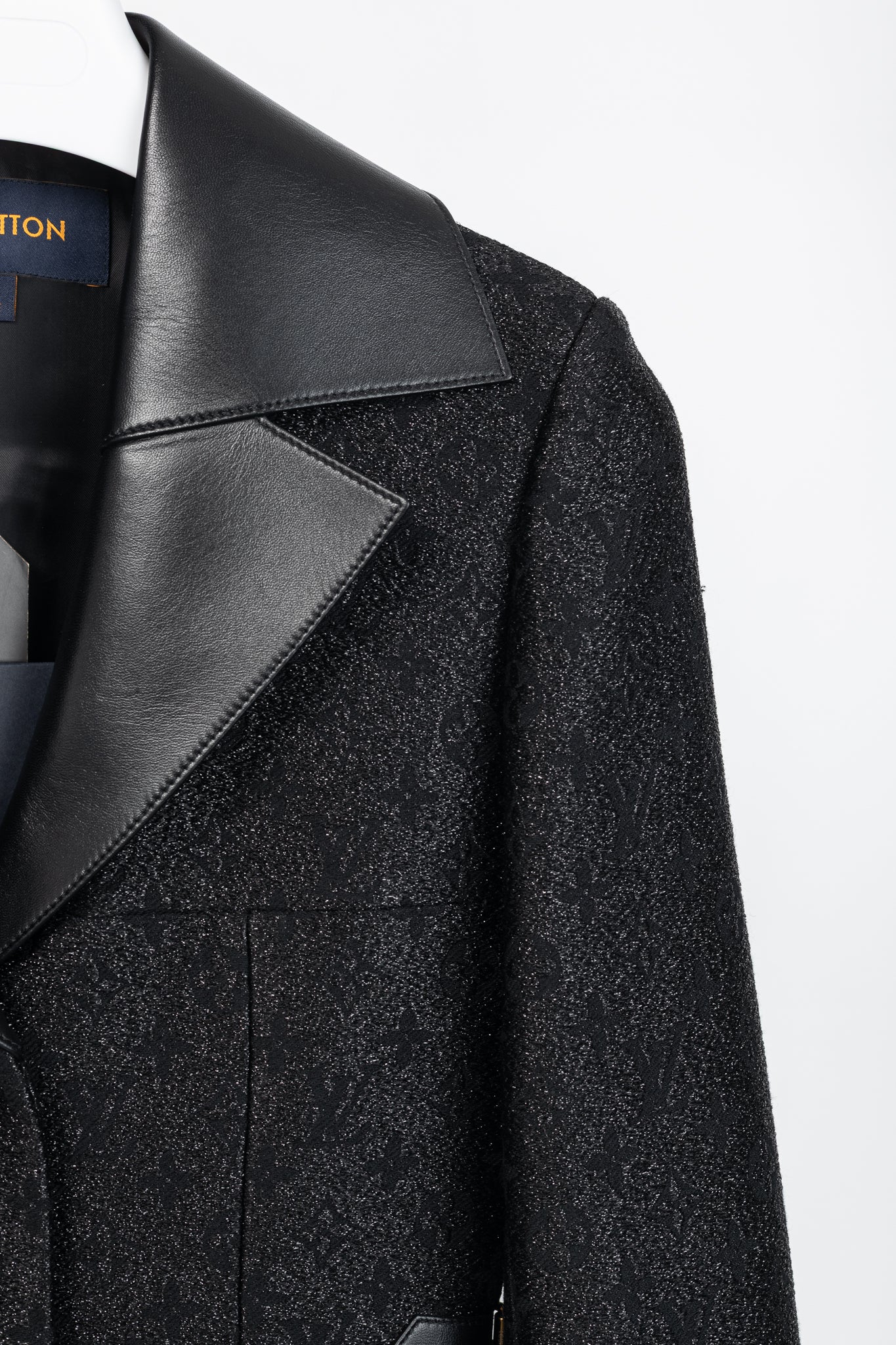 Louis Vuitton Black Monogram Wool Leather Insert A-Line Glitter Coat