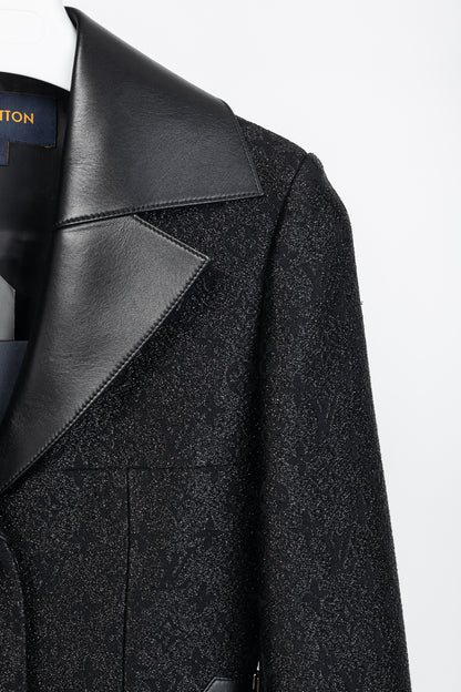 Louis Vuitton Black Monogram Wool Leather Insert A-Line Glitter Coat