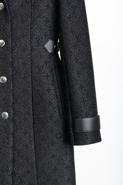 Louis Vuitton Black Monogram Wool Leather Insert A-Line Glitter Coat
