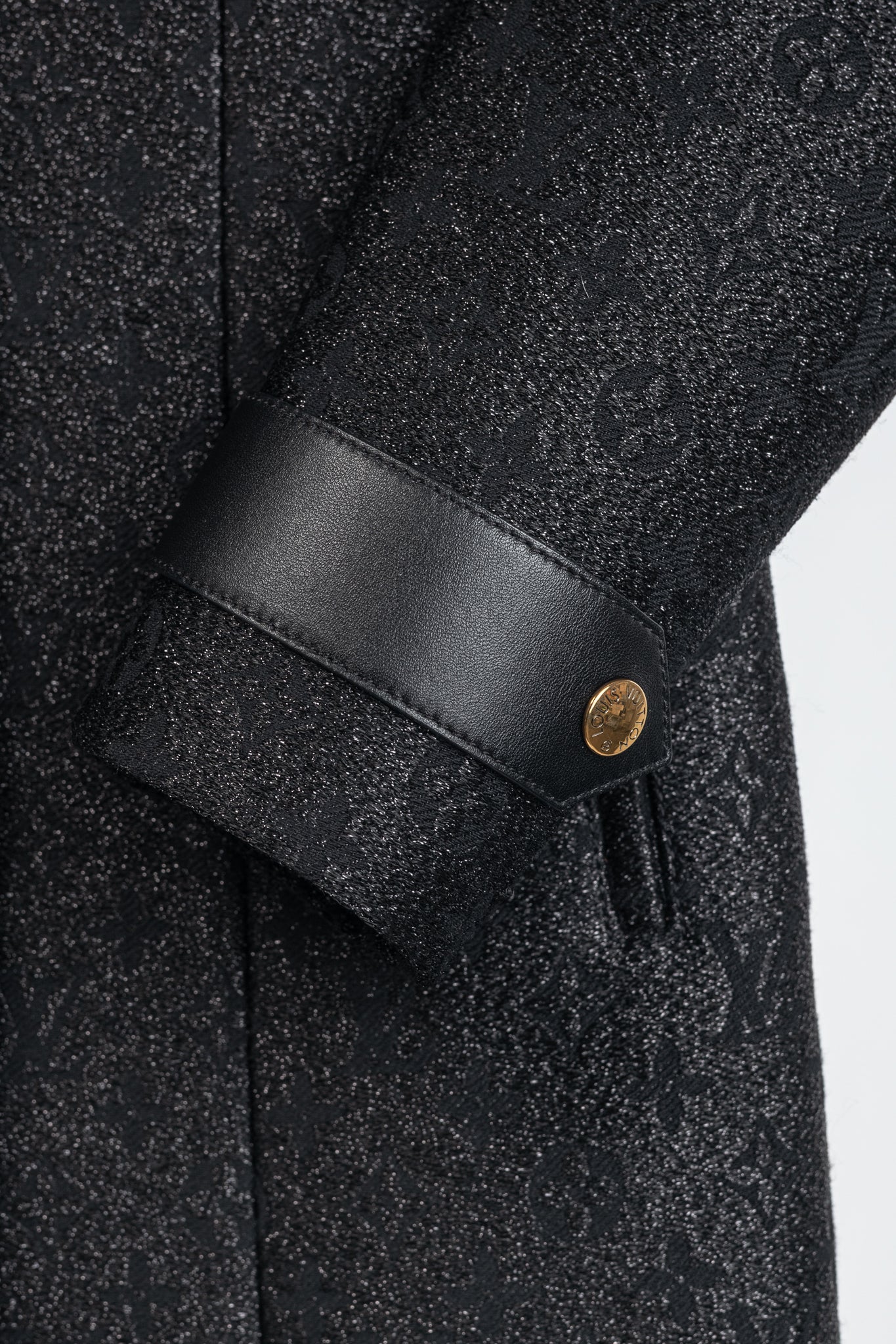 Louis Vuitton Black Monogram Wool Leather Insert A-Line Glitter Coat