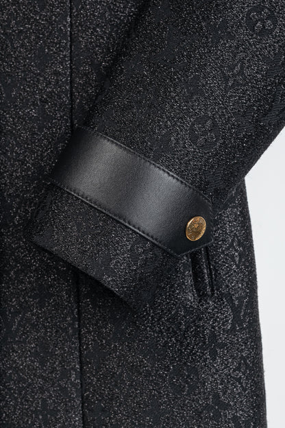 Louis Vuitton Black Monogram Wool Leather Insert A-Line Glitter Coat