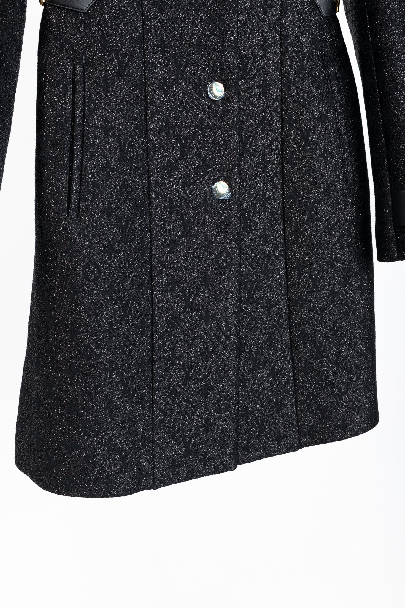 Louis Vuitton Black Monogram Wool Leather Insert A-Line Glitter Coat