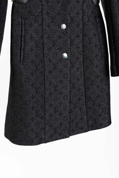 Louis Vuitton Black Monogram Wool Leather Insert A-Line Glitter Coat