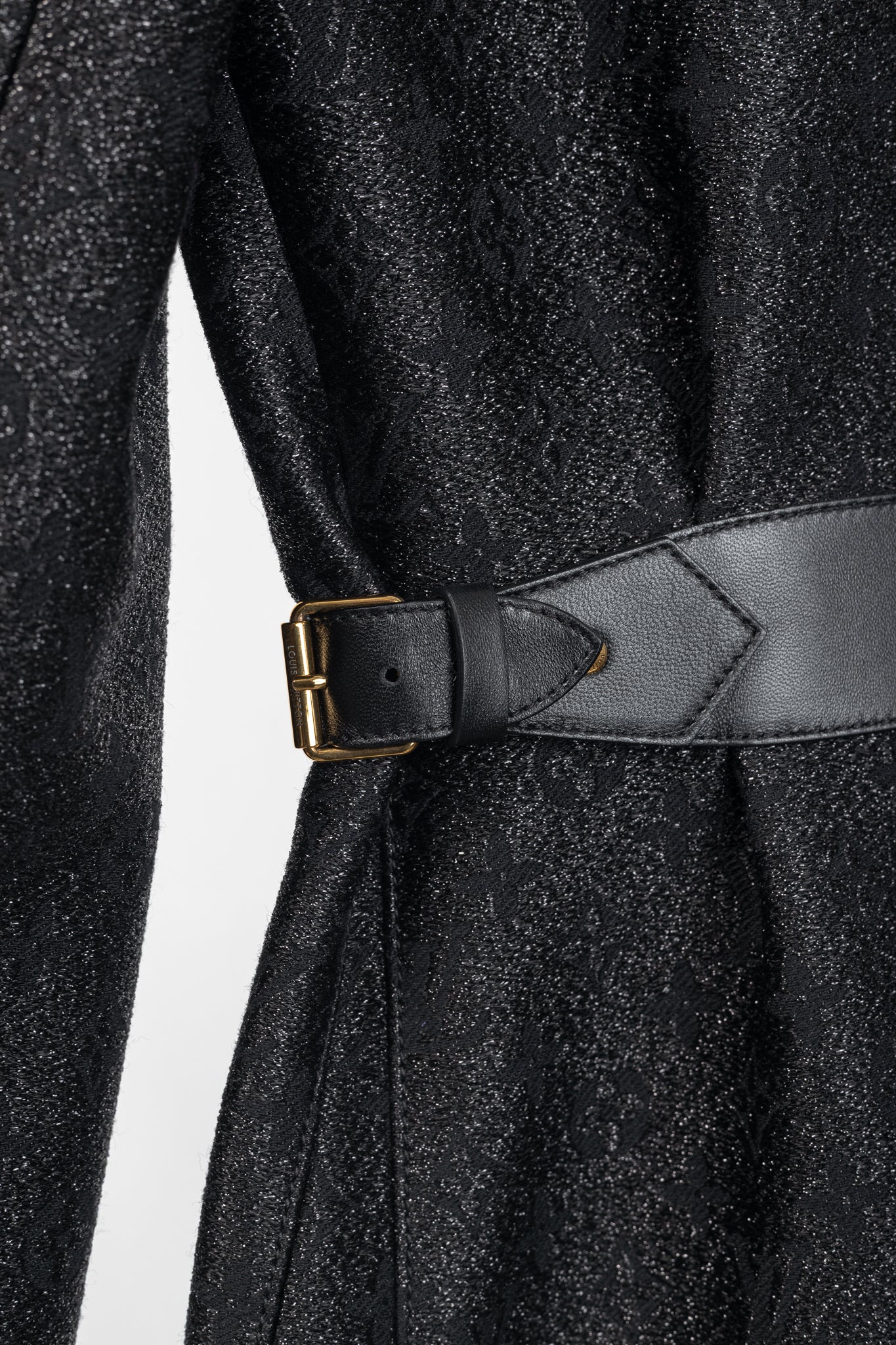 Louis Vuitton Black Monogram Wool Leather Insert A-Line Glitter Coat
