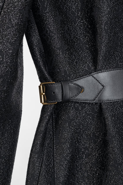 Louis Vuitton Black Monogram Wool Leather Insert A-Line Glitter Coat