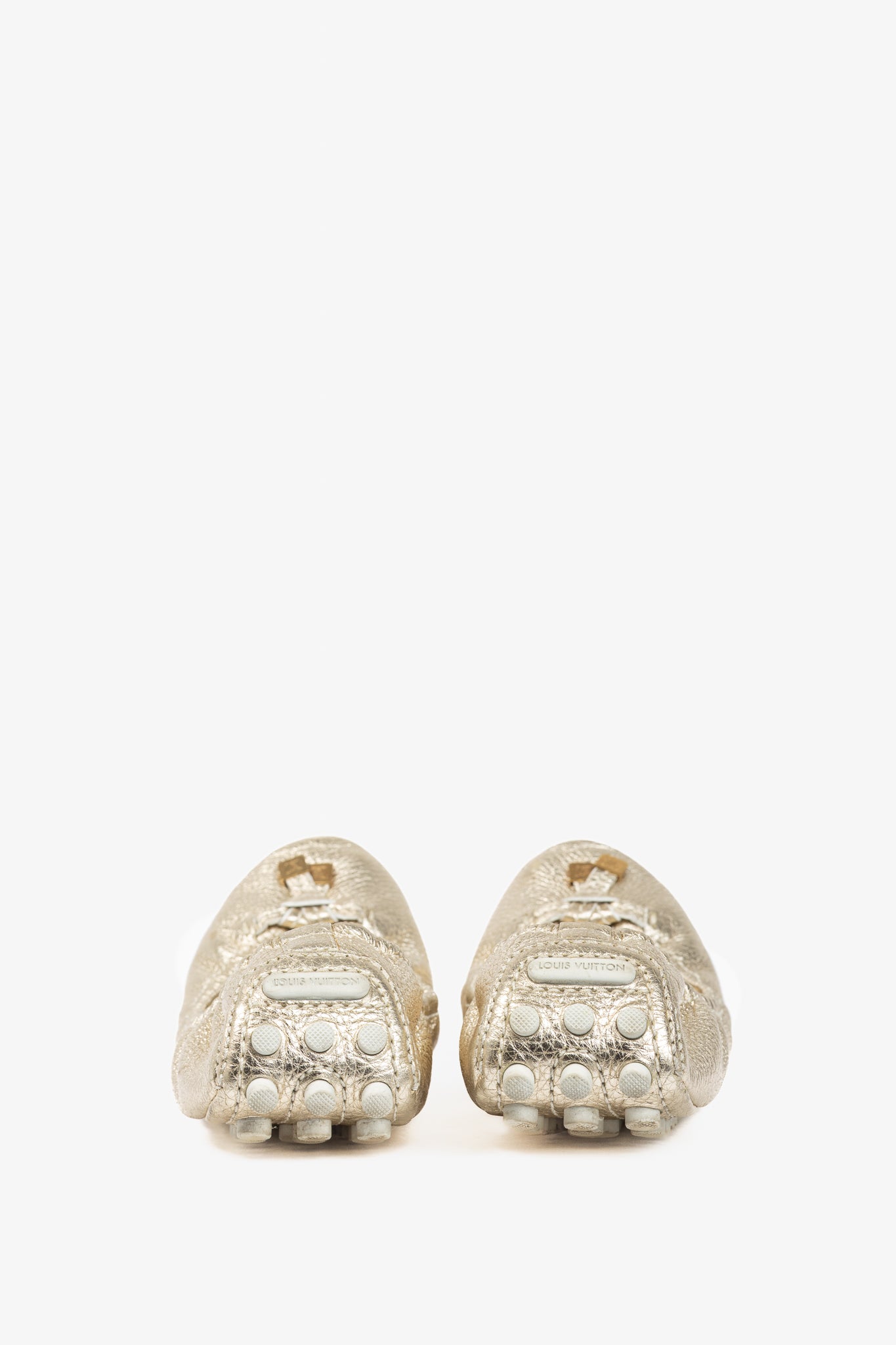 Louis Vuitton Lemon Metallic Gold Pebbled Leather Bow Scrunch Flats