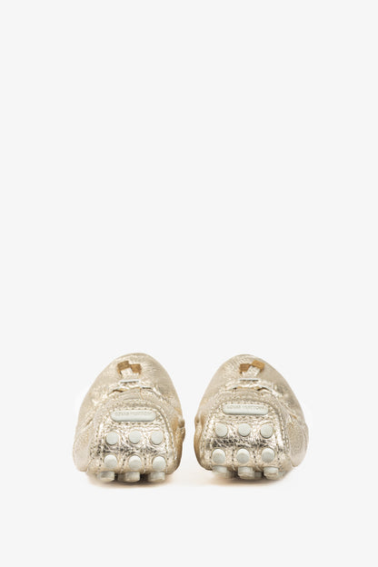 Louis Vuitton Lemon Metallic Gold Pebbled Leather Bow Scrunch Flats