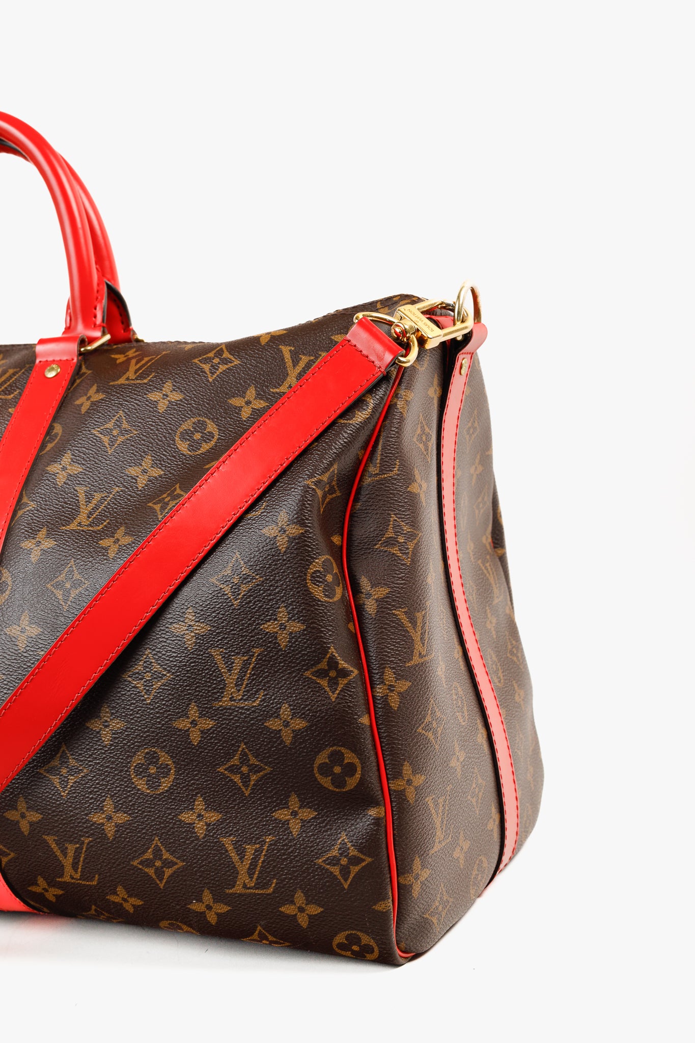 Louis Vuitton Keepall Bandoulière 50 Monogram Canvas & Coquelicot Leather Bag