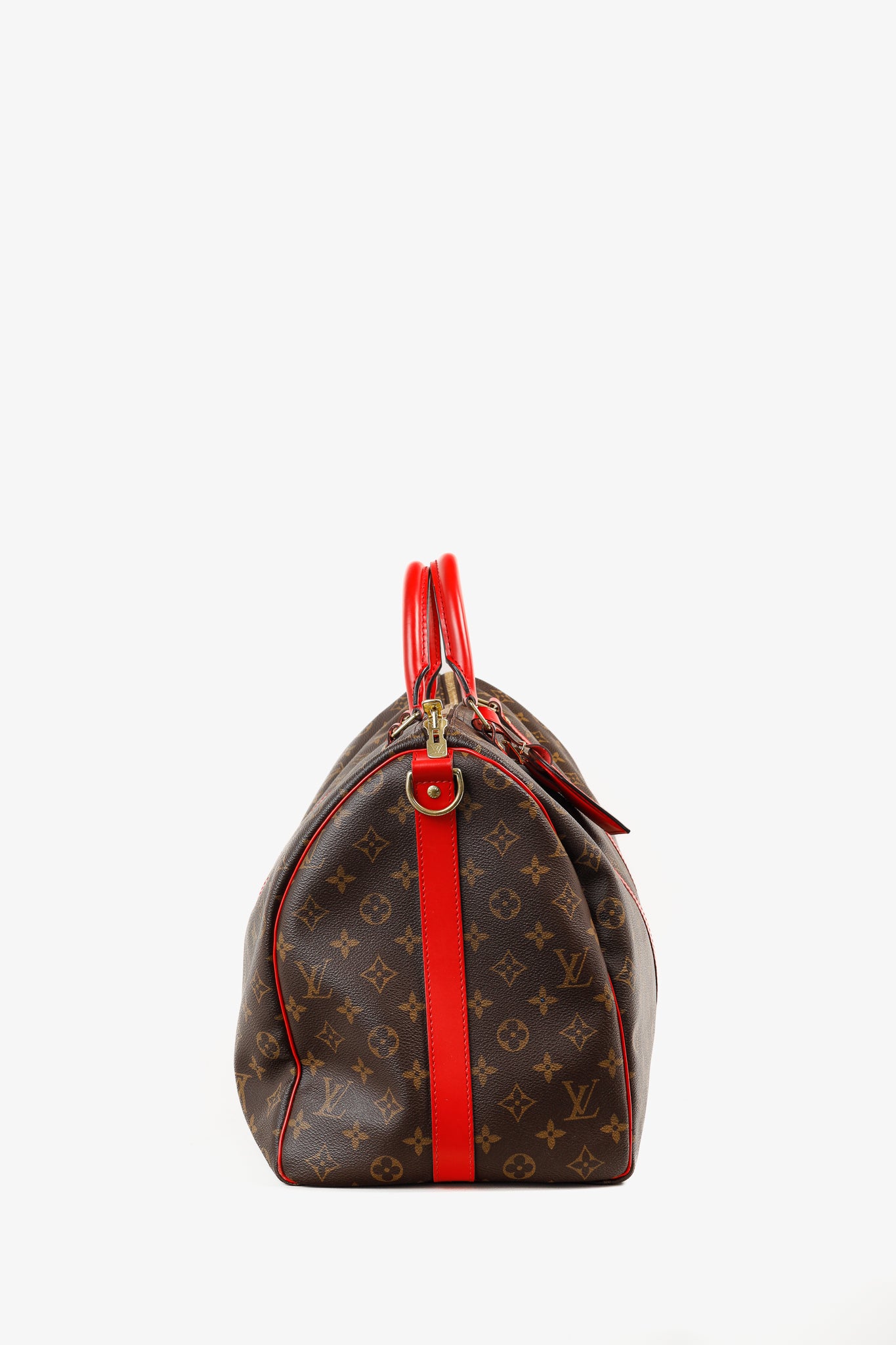 Louis Vuitton Keepall Bandoulière 50 Monogram Canvas & Coquelicot Leather Bag