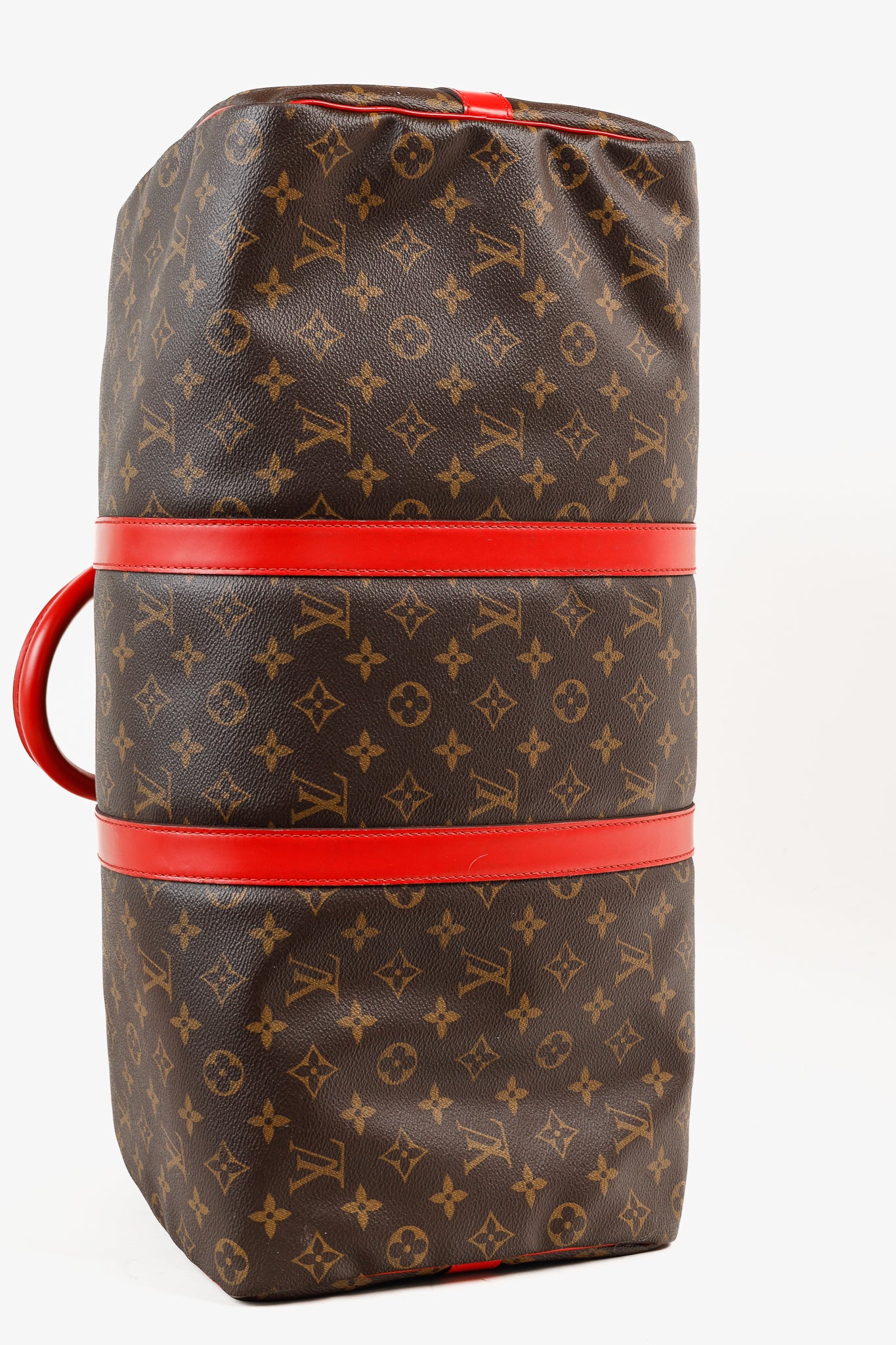 Louis Vuitton Keepall Bandoulière 50 Monogram Canvas & Coquelicot Leather Bag