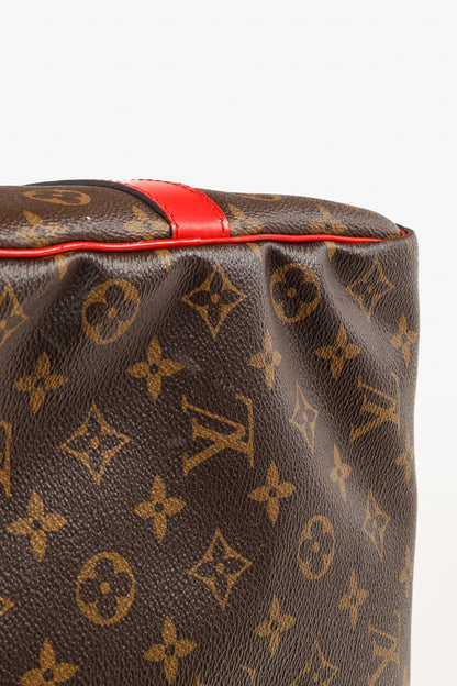 Louis Vuitton Keepall Bandoulière 50 Monogram Canvas & Coquelicot Leather Bag