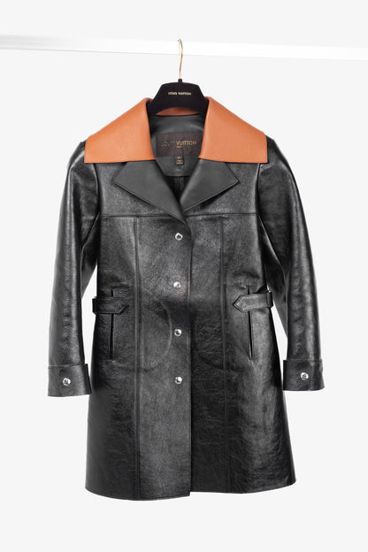 Louis Vuitton AW/14 Runway Black Calfskin Leather Snap Coat