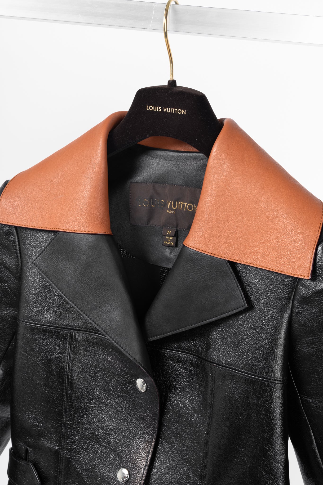 Louis Vuitton AW/14 Runway Black Calfskin Leather Snap Coat