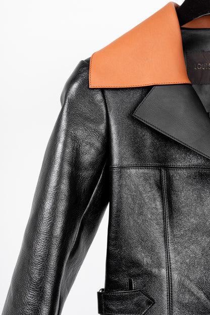 Louis Vuitton AW/14 Runway Black Calfskin Leather Snap Coat