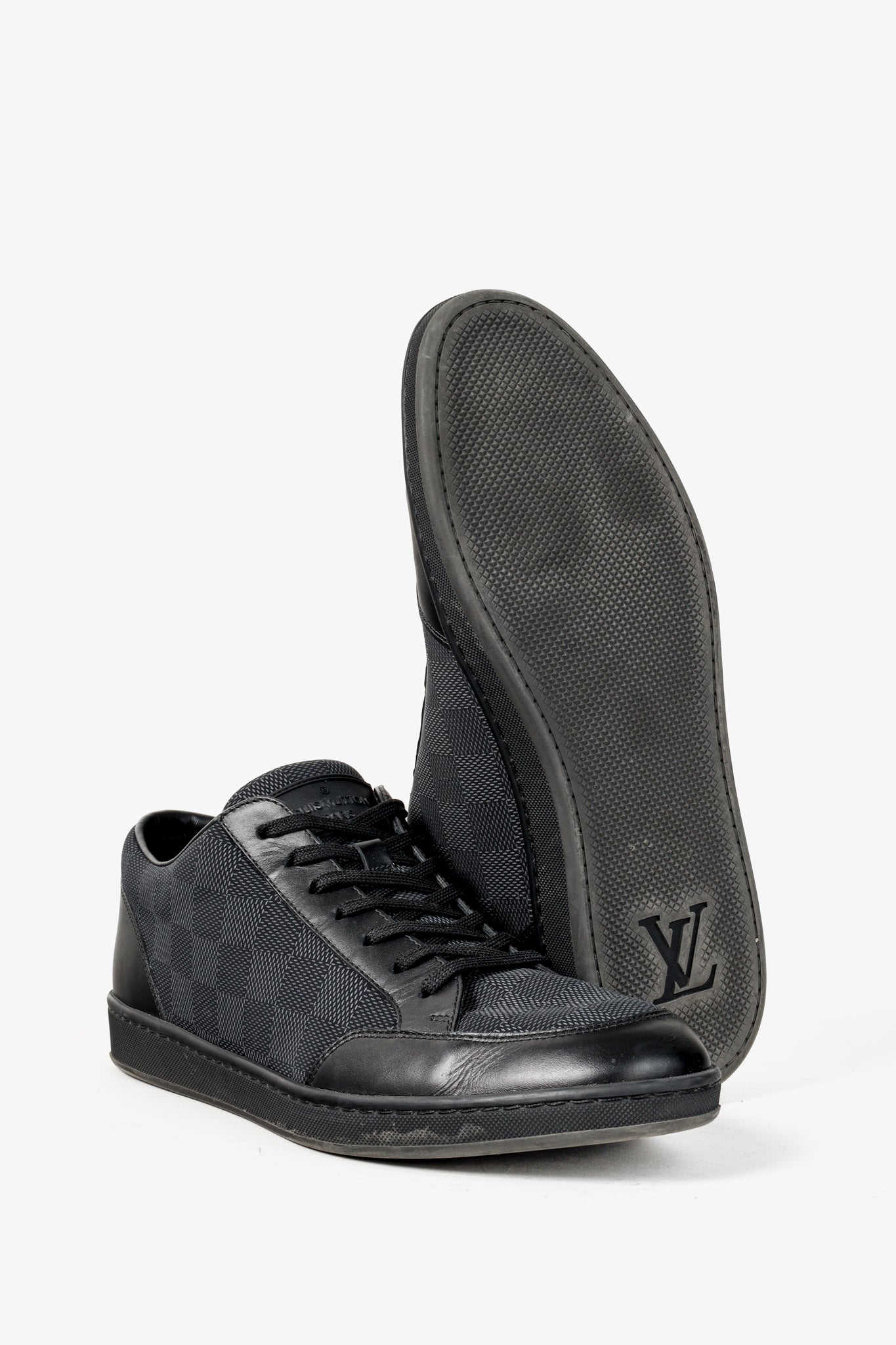 Louis Vuitton Offshore Graphite Damier Leather-Trim Sneakers