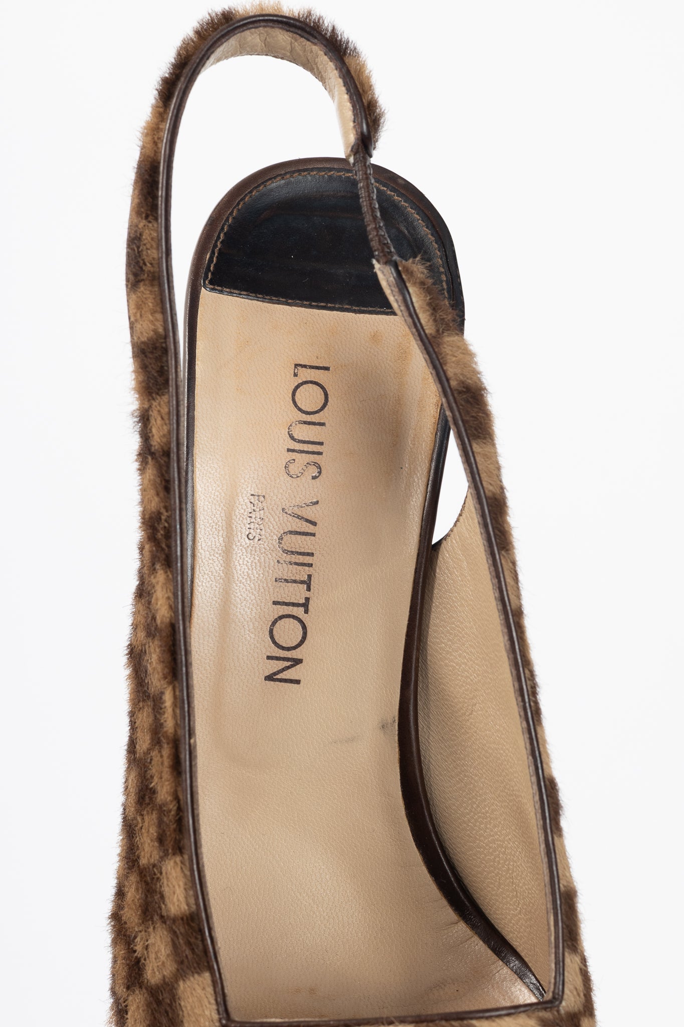 Louis Vuitton Vintage Damier Ebene Calf-Hair Slingback Pumps