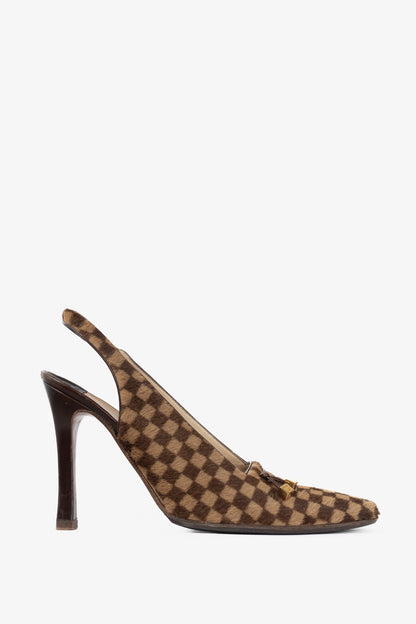 Louis Vuitton Vintage Damier Ebene Calf-Hair Slingback Pumps