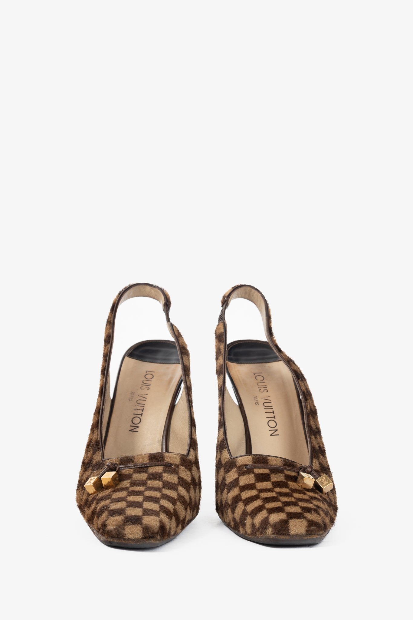 Louis Vuitton Vintage Damier Ebene Calf-Hair Slingback Pumps