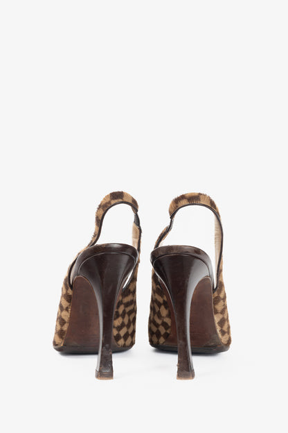 Louis Vuitton Vintage Damier Ebene Calf-Hair Slingback Pumps