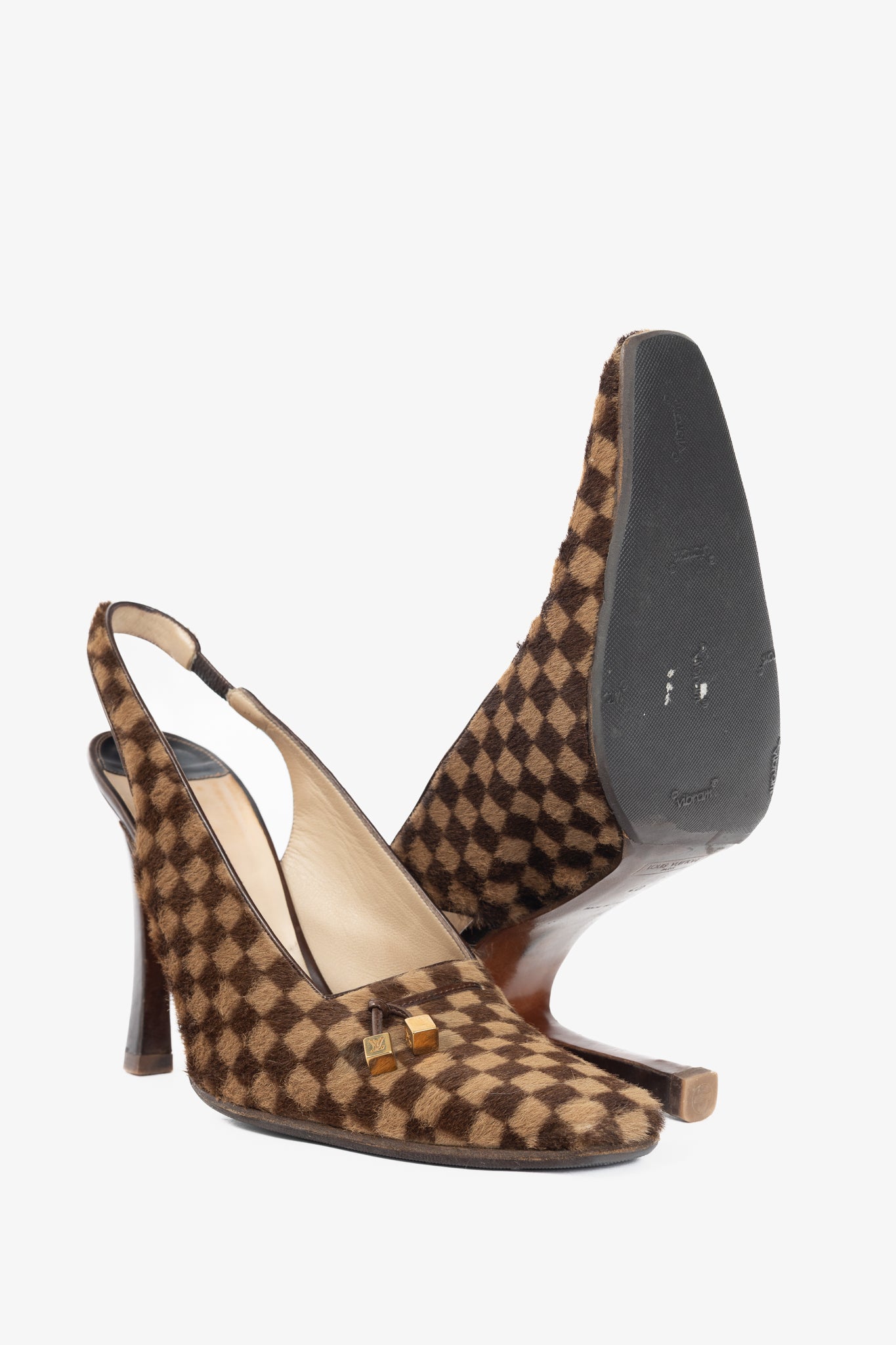Louis Vuitton Vintage Damier Ebene Calf-Hair Slingback Pumps