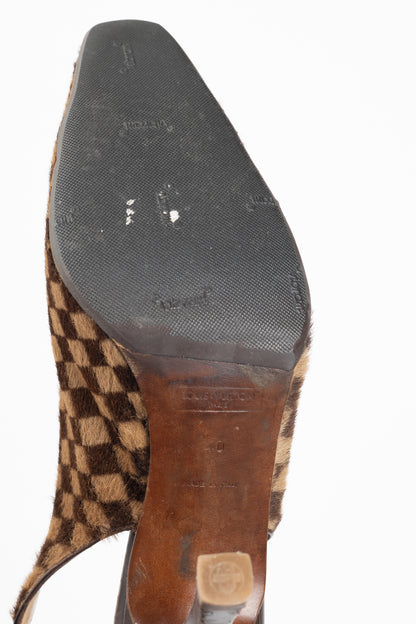 Louis Vuitton Vintage Damier Ebene Calf-Hair Slingback Pumps