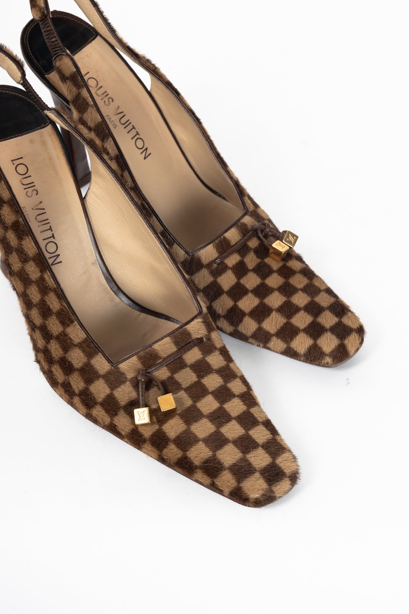 Louis Vuitton Vintage Damier Ebene Calf-Hair Slingback Pumps