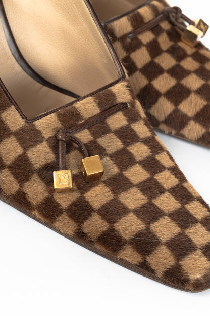 Louis Vuitton Vintage Damier Ebene Calf-Hair Slingback Pumps