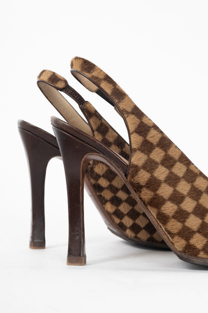 Louis Vuitton Vintage Damier Ebene Calf-Hair Slingback Pumps