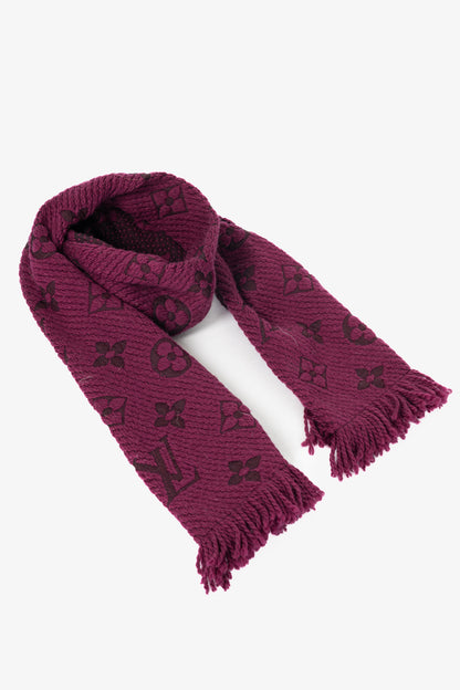 Louis Vuitton Logomania Fuchsia Wool Monogram Fringe Scarf