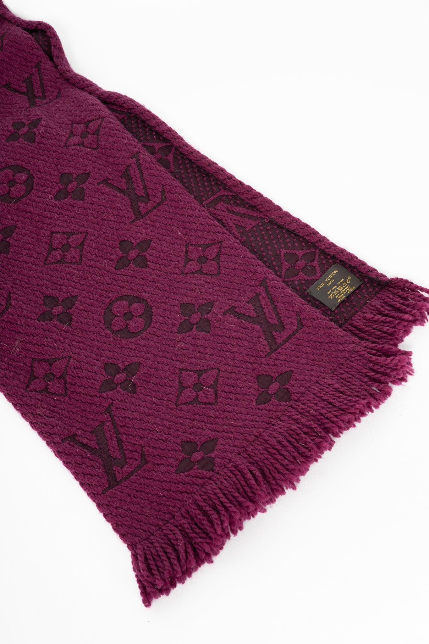Louis Vuitton Logomania Fuchsia Wool Monogram Fringe Scarf