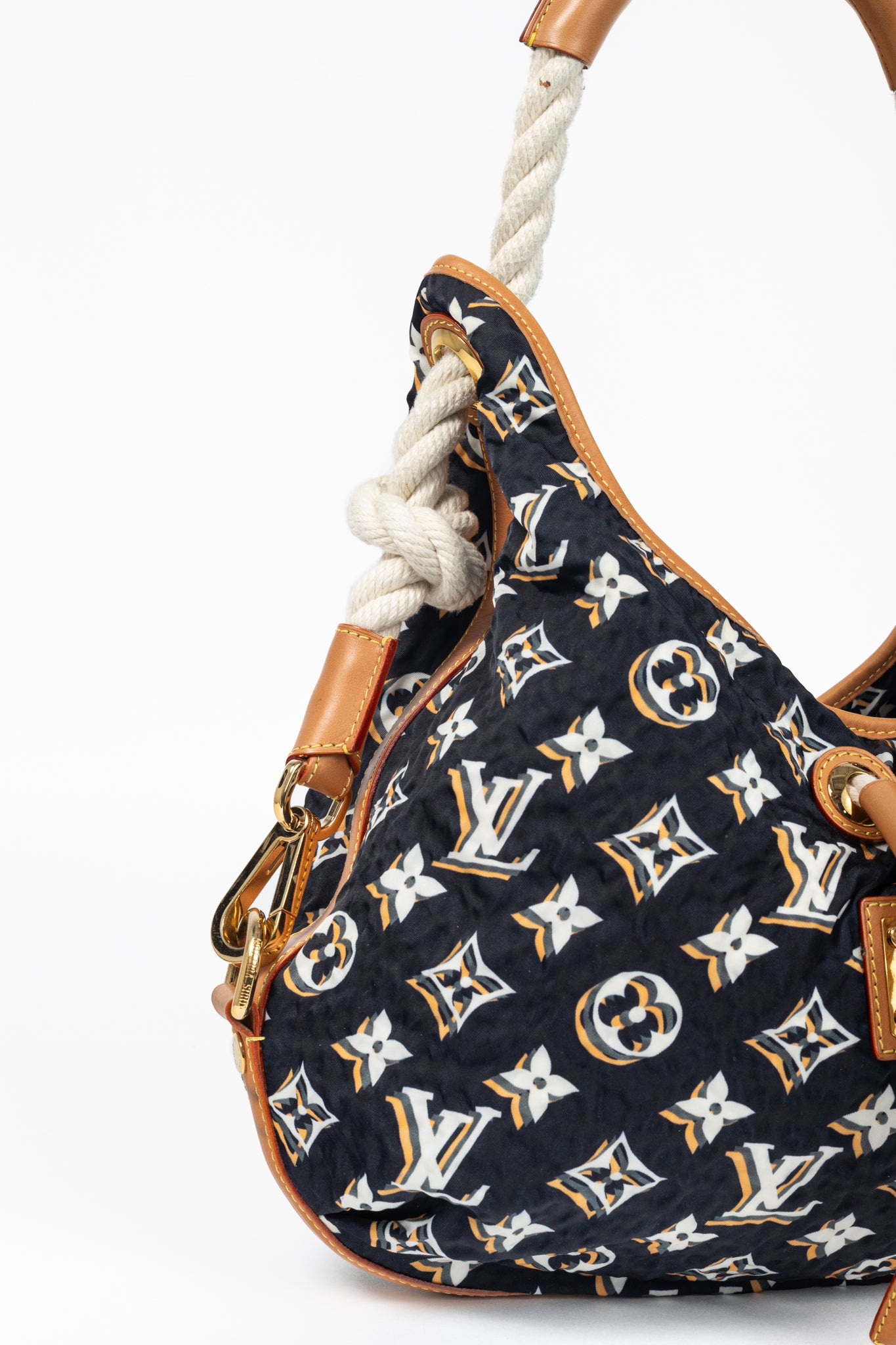 Louis Vuitton Cruise 2010 Bulles MM Navy Nylon Monogram Rope-Tassel Hobo Bag