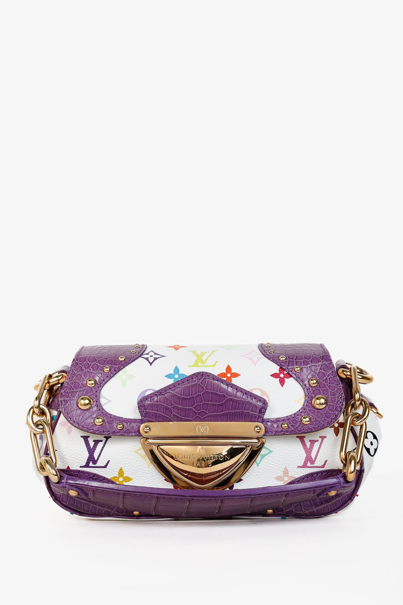 Louis Vuitton x Takashi Murakami Marilyn White Multicolore Purple Crocodile Bag