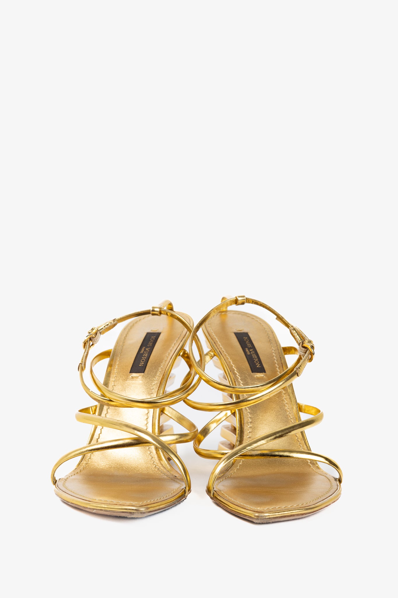 Louis Vuitton Lime Wedge Gold Leather Stepped-Heel Sandals