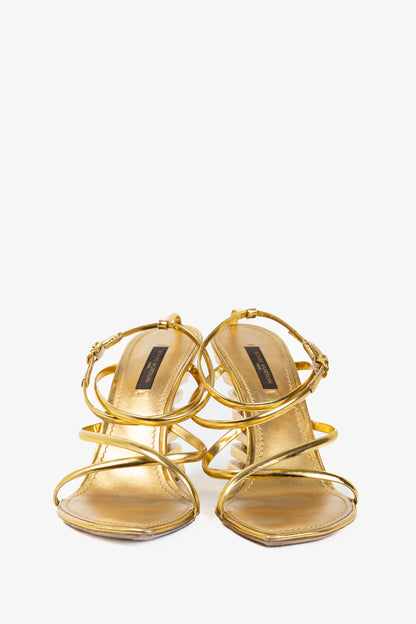 Louis Vuitton Lime Wedge Gold Leather Stepped-Heel Sandals