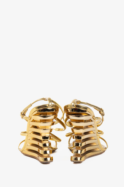 Louis Vuitton Lime Wedge Gold Leather Stepped-Heel Sandals