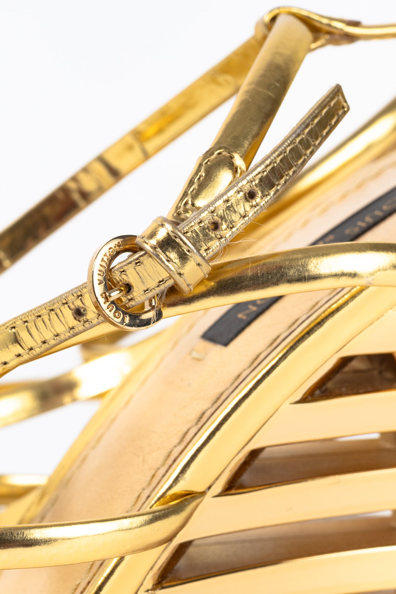 Louis Vuitton Lime Wedge Gold Leather Stepped-Heel Sandals