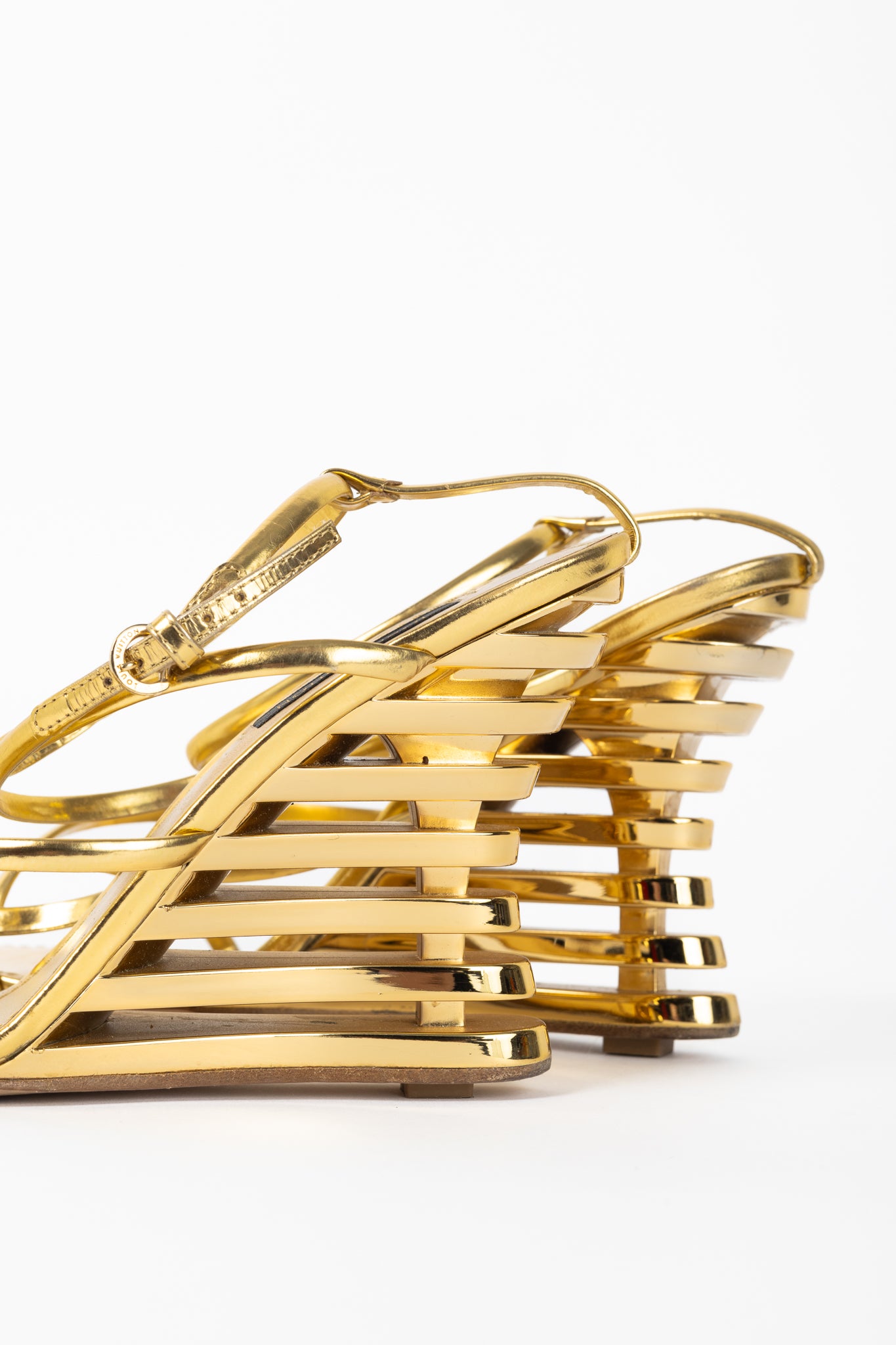Louis Vuitton Lime Wedge Gold Leather Stepped-Heel Sandals