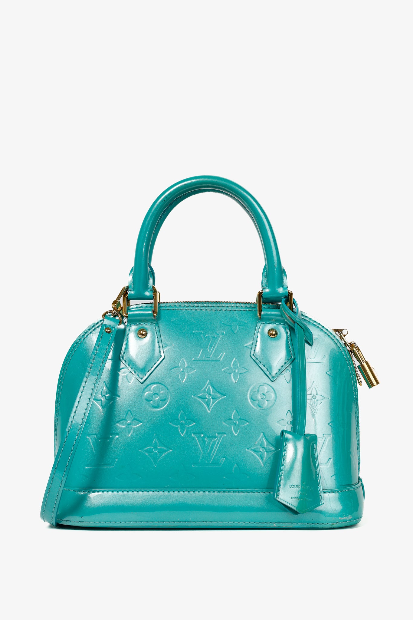 Louis Vuitton Alma BB Turquoise Monogram Vernis Tote