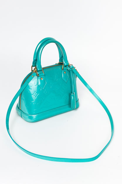 Louis Vuitton Alma BB Turquoise Monogram Vernis Tote
