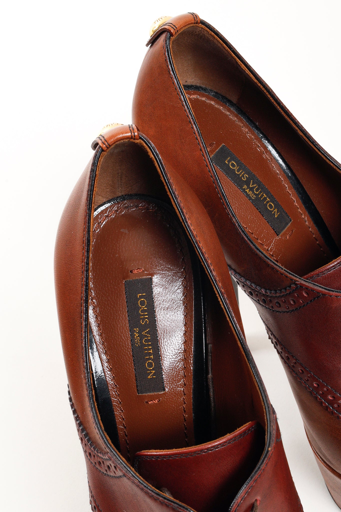 Louis Vuitton Brown Leather Lace Peep Toe Oxford Pumps