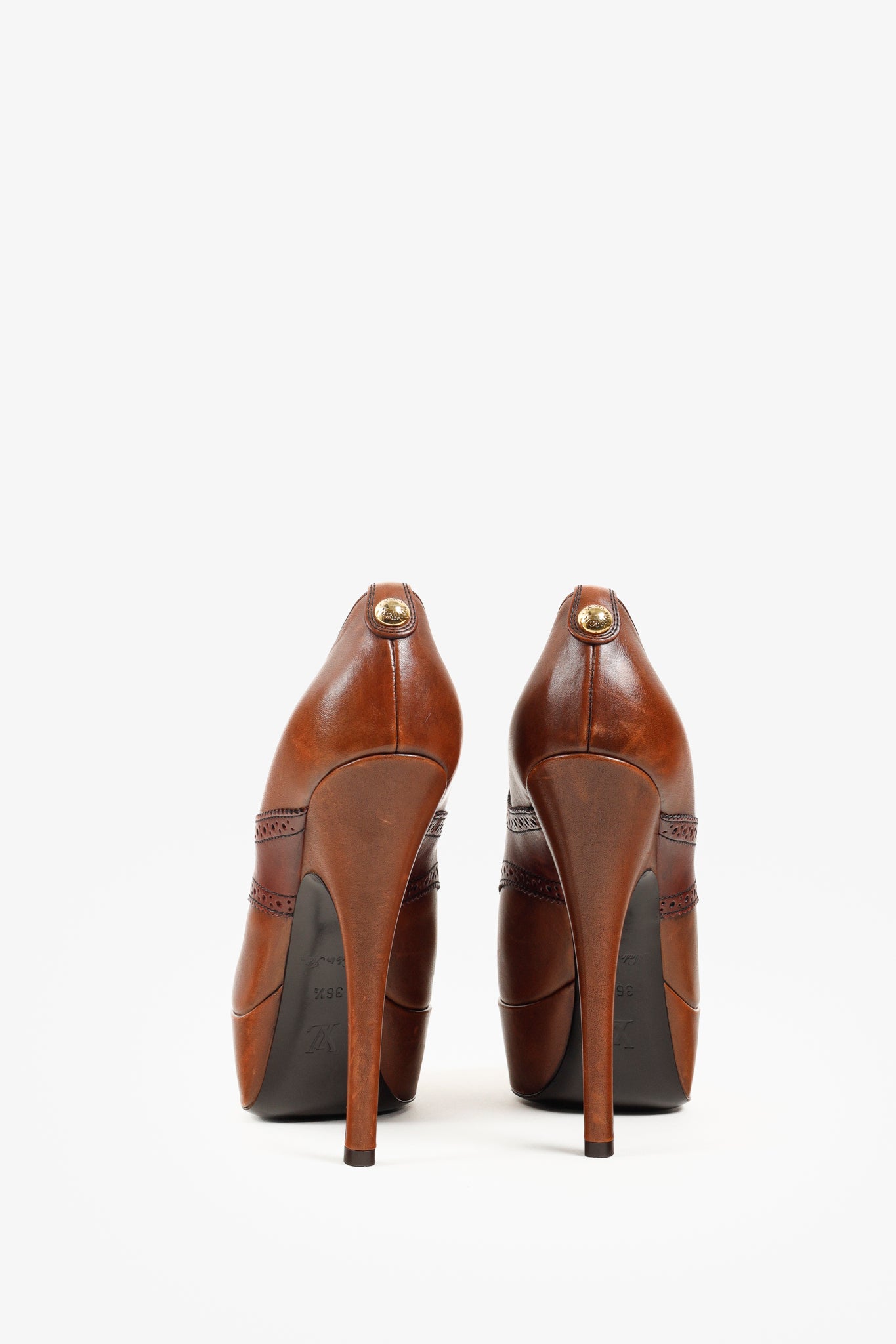Louis Vuitton Brown Leather Lace Peep Toe Oxford Pumps