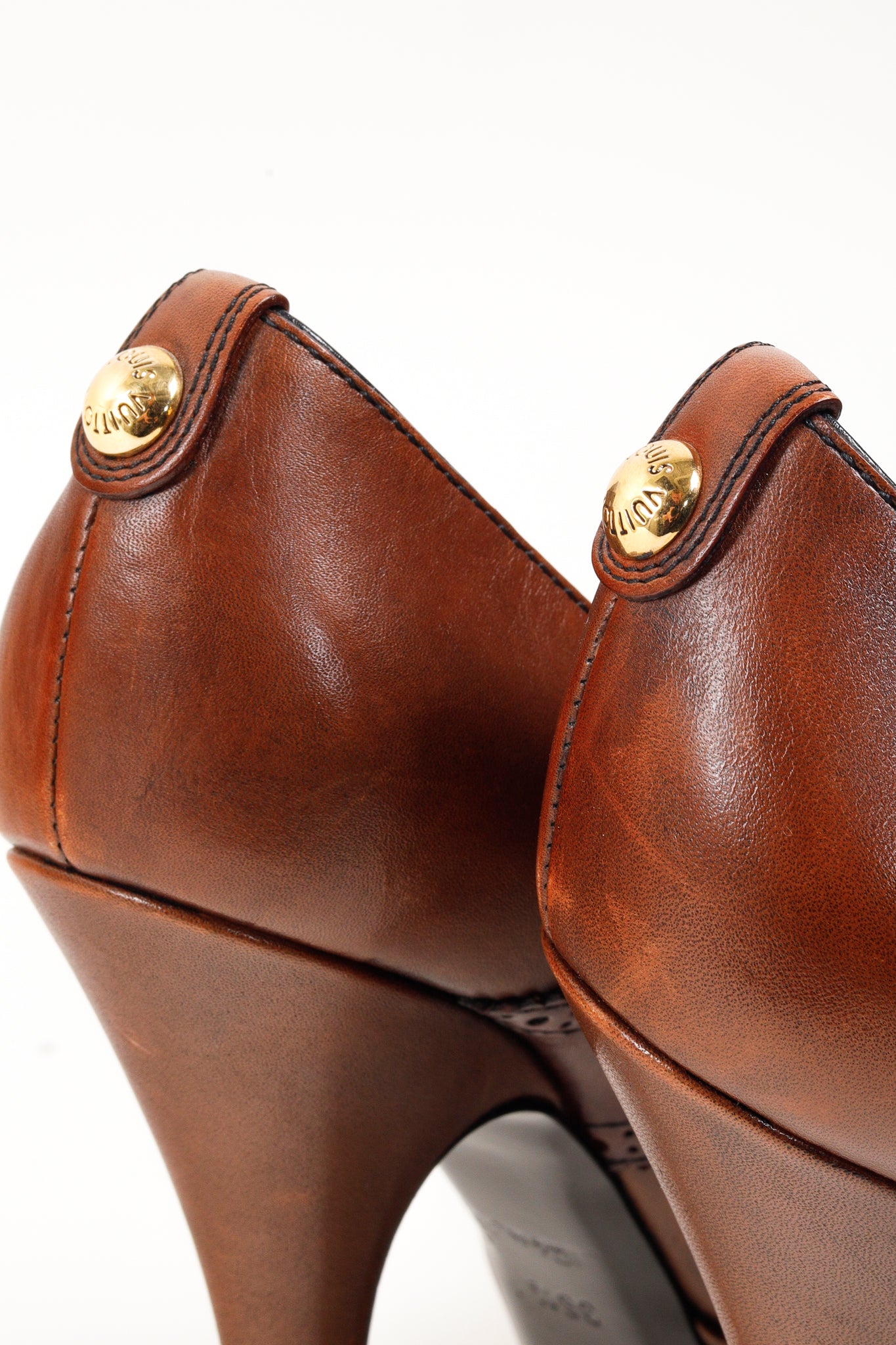 Louis Vuitton Brown Leather Lace Peep Toe Oxford Pumps