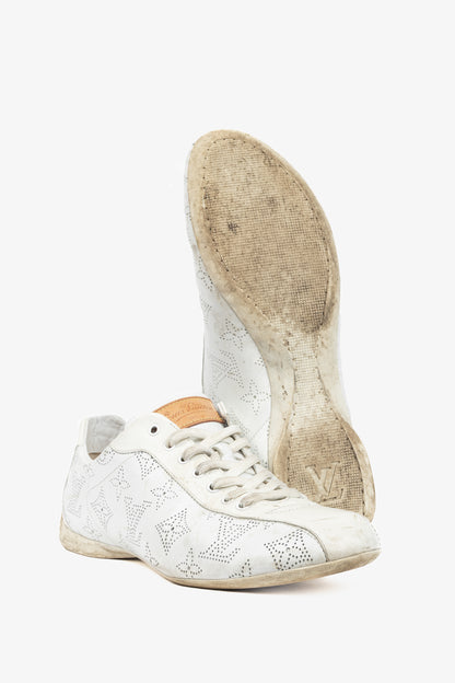 Louis Vuitton White Mahina Perforated Monogram Leather Lace-Up Sneakers