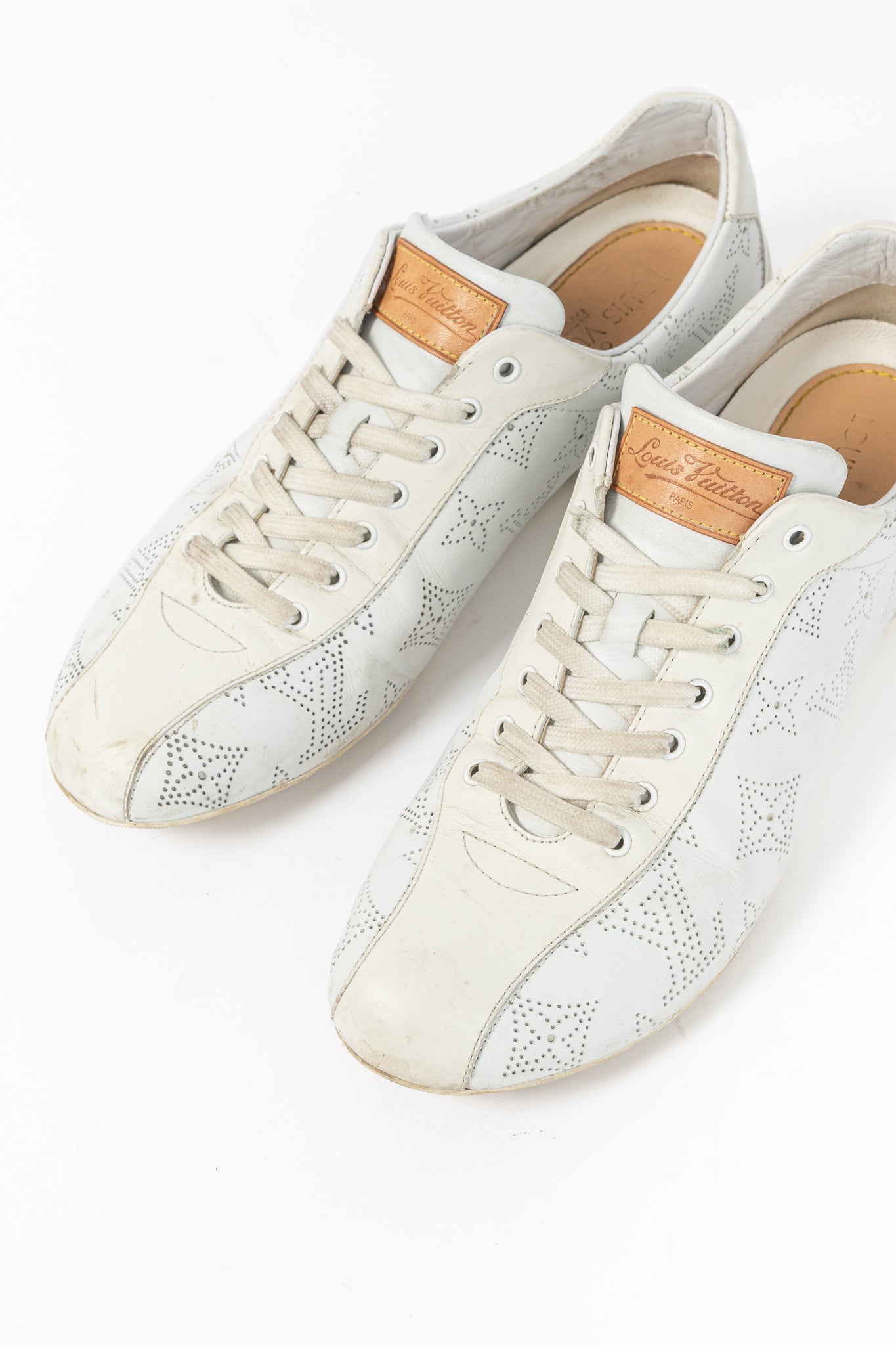 Louis Vuitton White Mahina Perforated Monogram Leather Lace-Up Sneakers