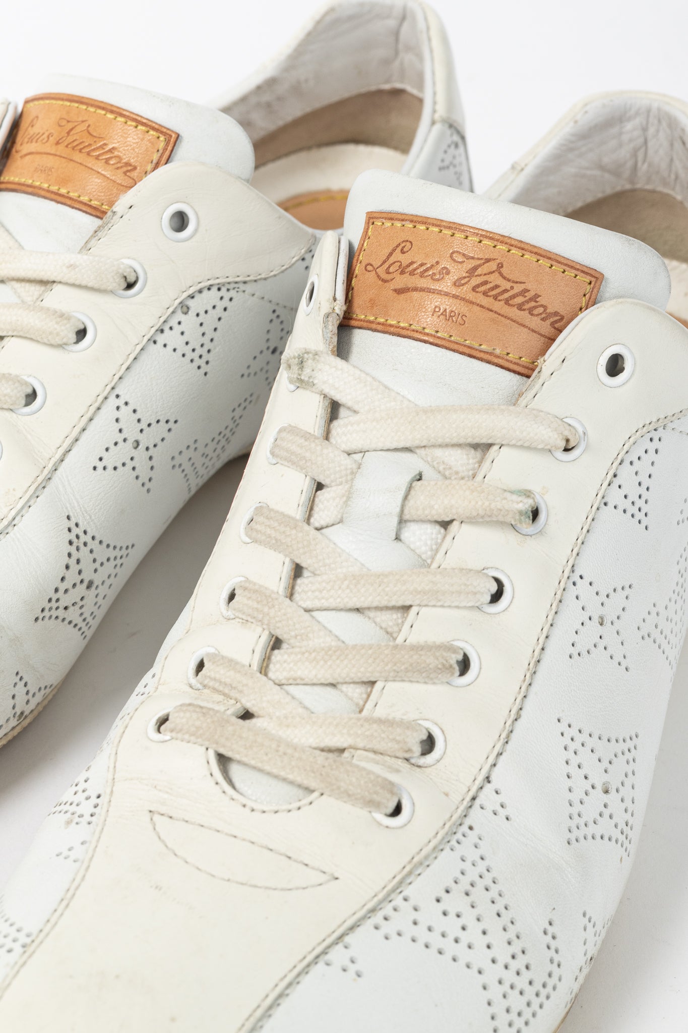 Louis Vuitton White Mahina Perforated Monogram Leather Lace-Up Sneakers
